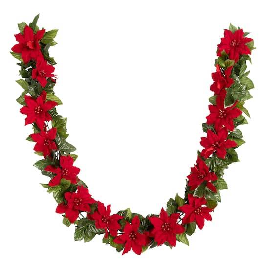 Ashland Poinsettia Garland Chain, 6 ft, Red-Green