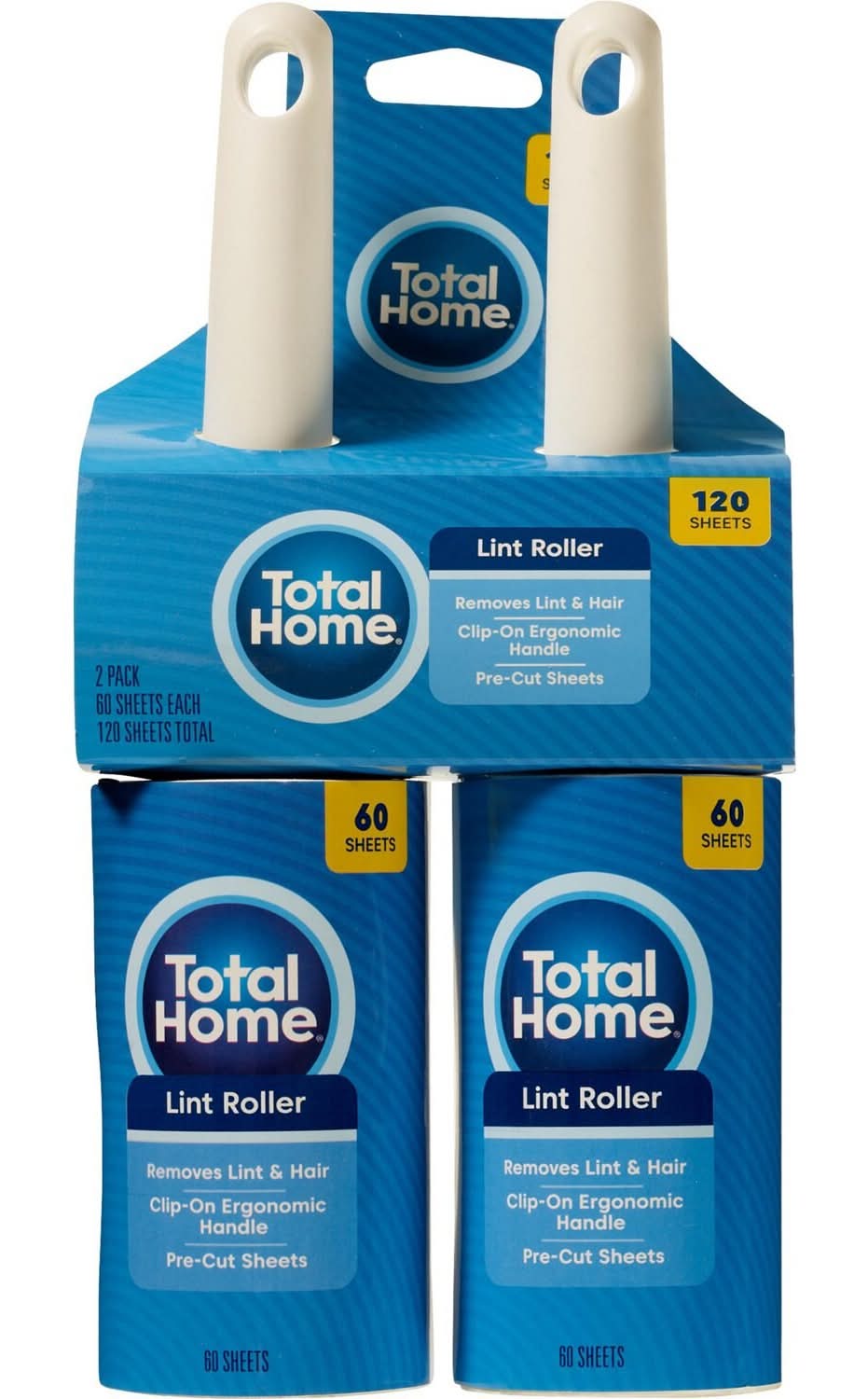 Total Home Lint Roller, 2 Ct (60 Sheets Per Roll)