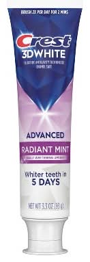 Crest 3D White Advanced Fluoride Anticavity Toothpaste, Radiant Mint (3.3 oz)
