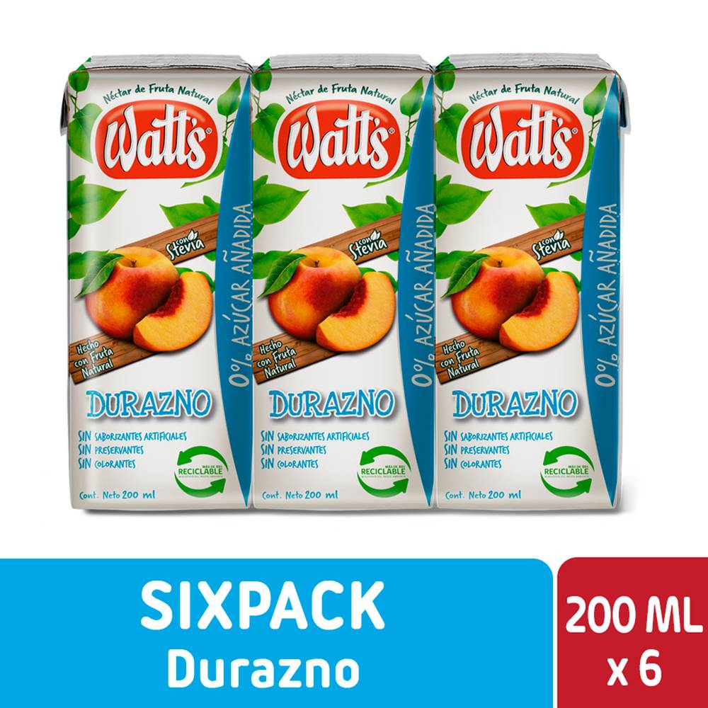 WATT S pack néctar durazno light (6 u x 200 ml c/u)