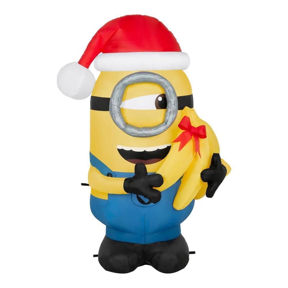 3.5 Ft. Led Stuart In Santa Hat Hugging Bananas Christmas Airblown® Inflatable