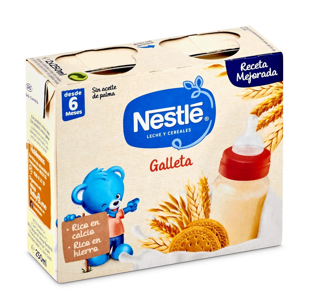 Papilla Líquida Leche Y Cereales Galleta Nestlé Caja 2 X 250 Ml