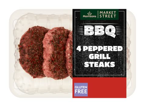 Morrisons The Butcher's on Market Street Peppered Beef Grill Steaks (4 pack)