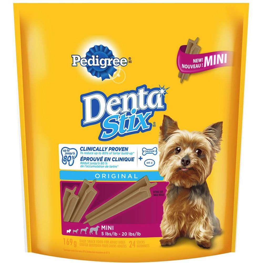 Pedigree goûters de soins buccodentaires quotidiens à saveur originale pour mini chiens, denta stix (169 g) - dentastix original mini (169 g)