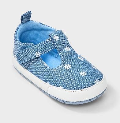 Baby Girls' Chambray Flower Sneakers - Cat & Jack™ Blue 9-12M: Pull-On, Non-Marking Sole, Soft Outsole, Floral Pattern