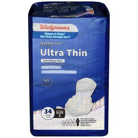 Walgreens Ultra Thin Maxi Pads Overnight Unscented, Size 5