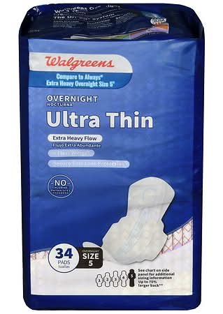Walgreens Ultra Thin Maxi Pads Overnight, Size 5 (34 ct)