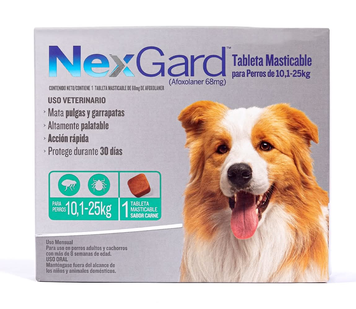 NexGard · Desparasitante antipulgas masticable para perros, carne, 10.1-25 kg