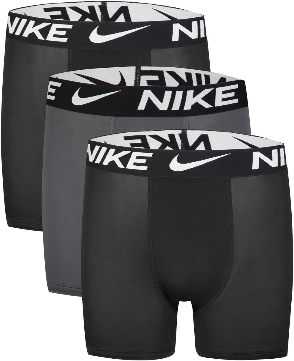 Nike Boys' MICRO Essential Dri-Fit Boxer Briefs, 3 Piece Set (Black/Dark Grey/White, M)