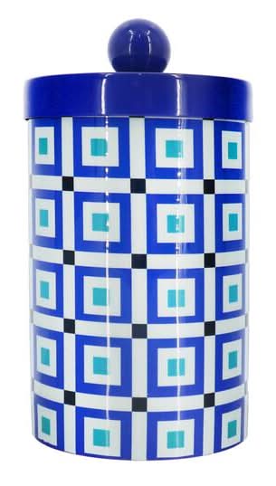 Jonathan Adler X Michaels Blue & White Square Pattern Tabletop Metal Container