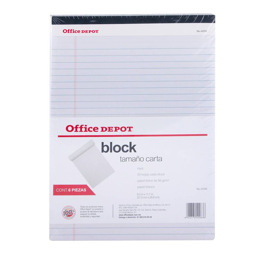 Office depot block tamaño carta blanco (paquete 6 piezas)