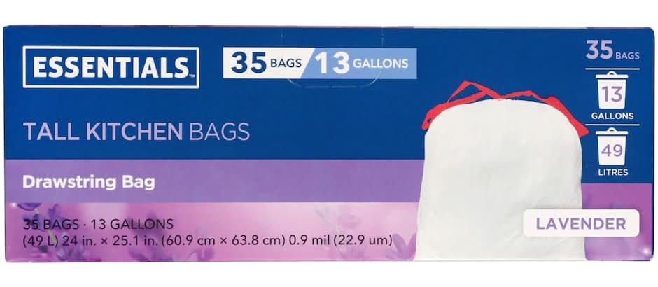 Essentials Tall Kitchen Drawstring Bag 13 Gallons, Lavender, 24x25.1 in (35 ct)