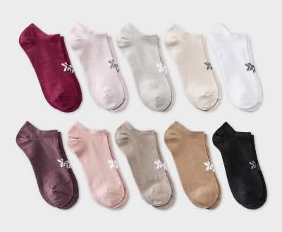All In Motion Lightweight Everyday No Show Socks, Women, 4-10, Assorted (10 ct)