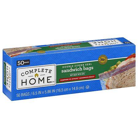 Complete Home Double Zipper Seal Sandwich Bags (50 ct)