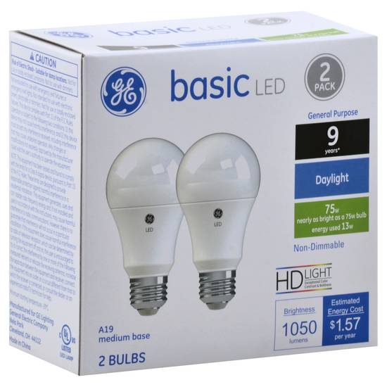 Ge 75w Basic Led Daylight Bulbs (2 bulbs)