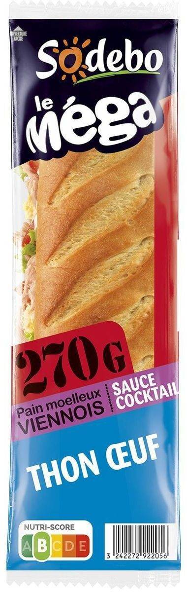 Sandwich le méga baguette thon oeuf sauce cocktail - sodebo - 270g