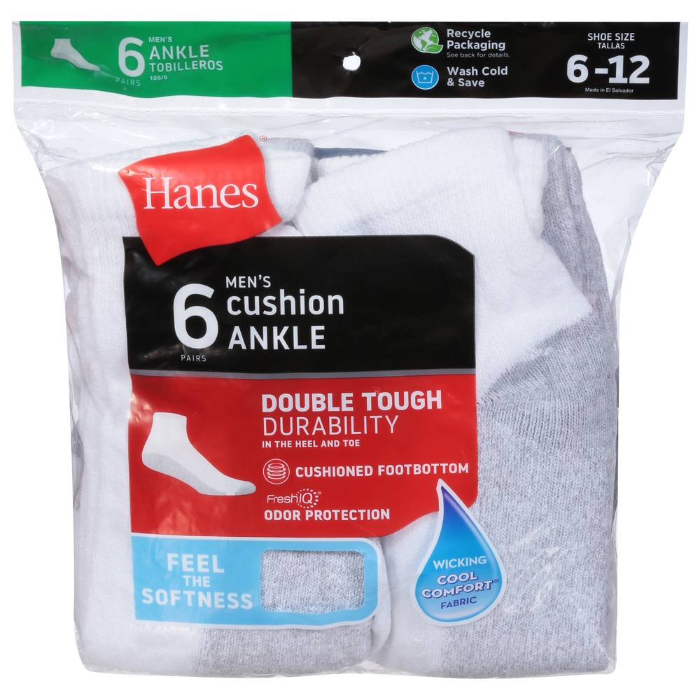 Hanes Men's Cushion Ankle Cushion Socks, White (6 ct)