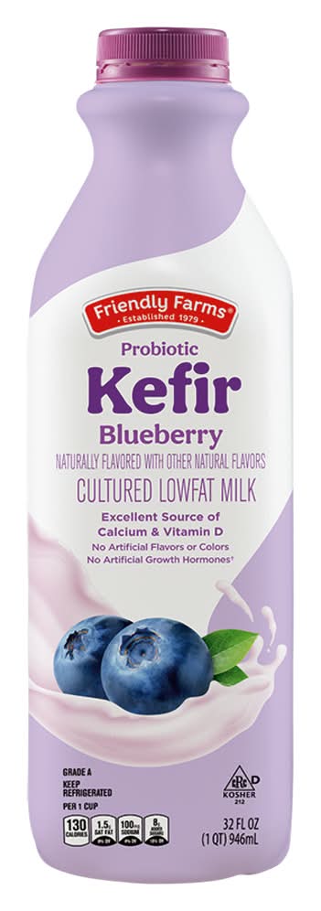 Friendly Farms Probiotic Kefir Cultured Lowfat Milk, Blueberry (32 fl oz)