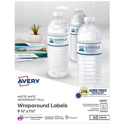 Avery Waterproof Laser Inkjet Wraparound Labels, 1.25 x 9.75, White, 5 Labels/Sheet, 8 Sheets/Pack, 40 Labels/Pack (22845)