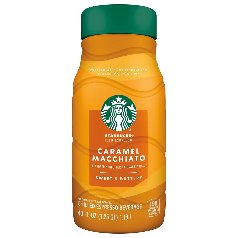 Starbucks Iced Espresso Beverage Caramel Macchiato Flavored (40 fl oz) (sweet & buttery )