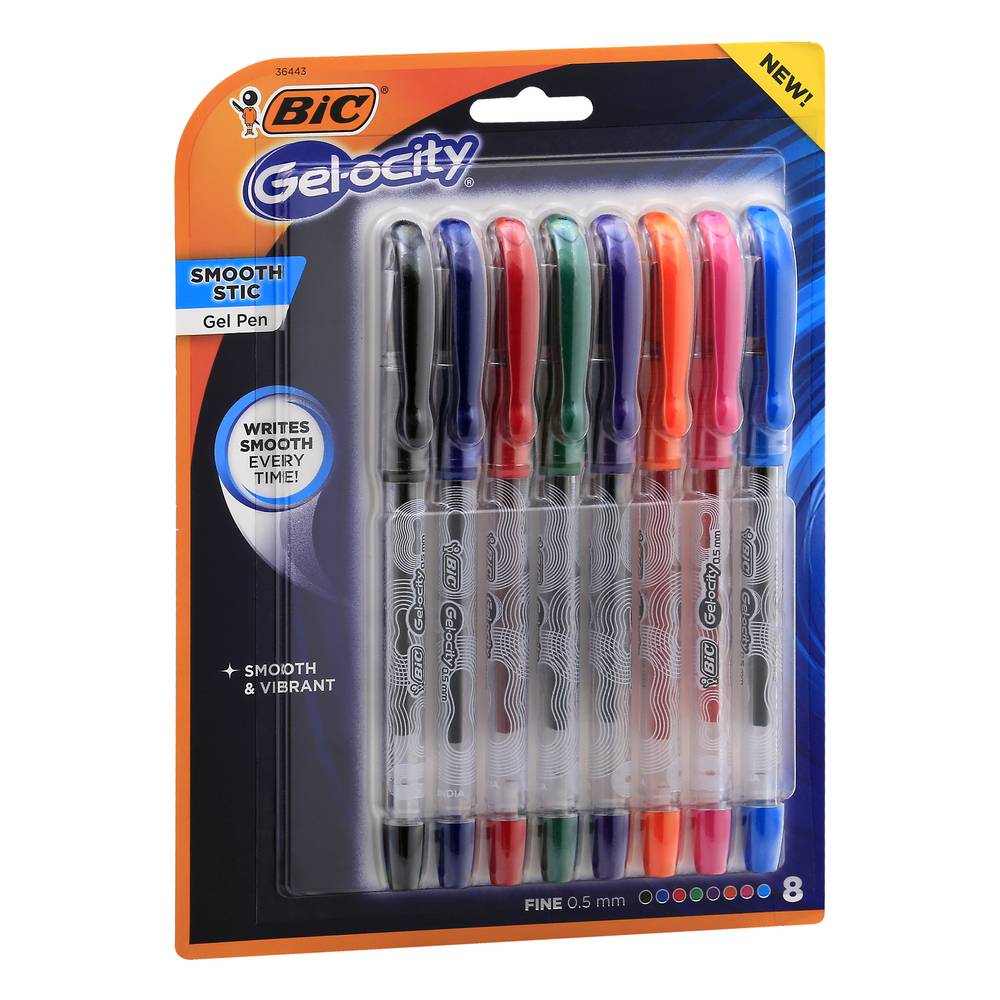 BiC Gel-Ocity Smooth Stic Fine 0.5 mm Pens (8 pens)