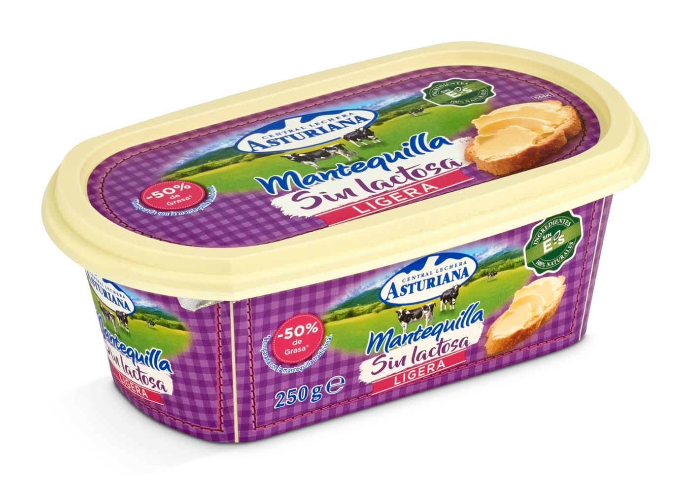 Mantequilla Ligera Sin Lactosa Central Lechera Asturiana Tarrina 250 G