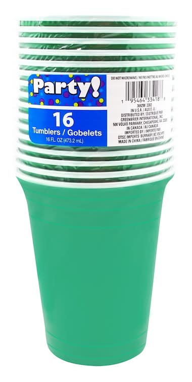 Plastic Party Cups 16 fl oz, Green (16 ct)