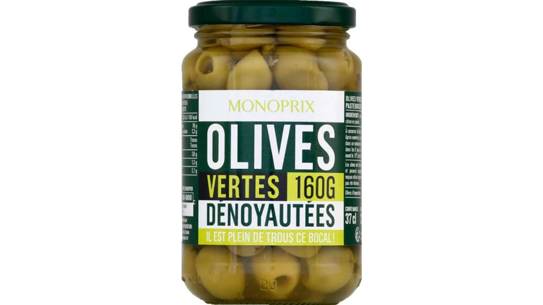 Monoprix Olives vertes d�énoyautées Le bocal de 160 g net égoutté