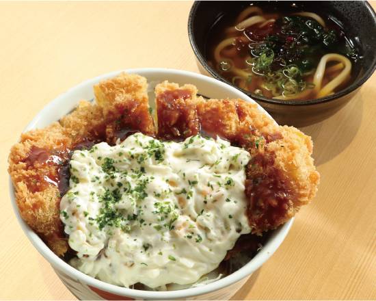 タルタルソースかつ丼(100g)うどん付Pork Loin Cutlet with Tartar Sauce Rice Bowl (Pork Loin Cutlet 100g)＆Mini-size Plain Udon Noodles