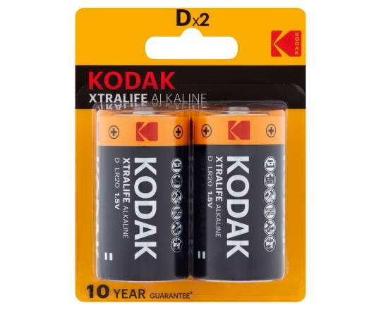 Kodak Xtralife Alkaline D Batteries 1.5v (2 ct)