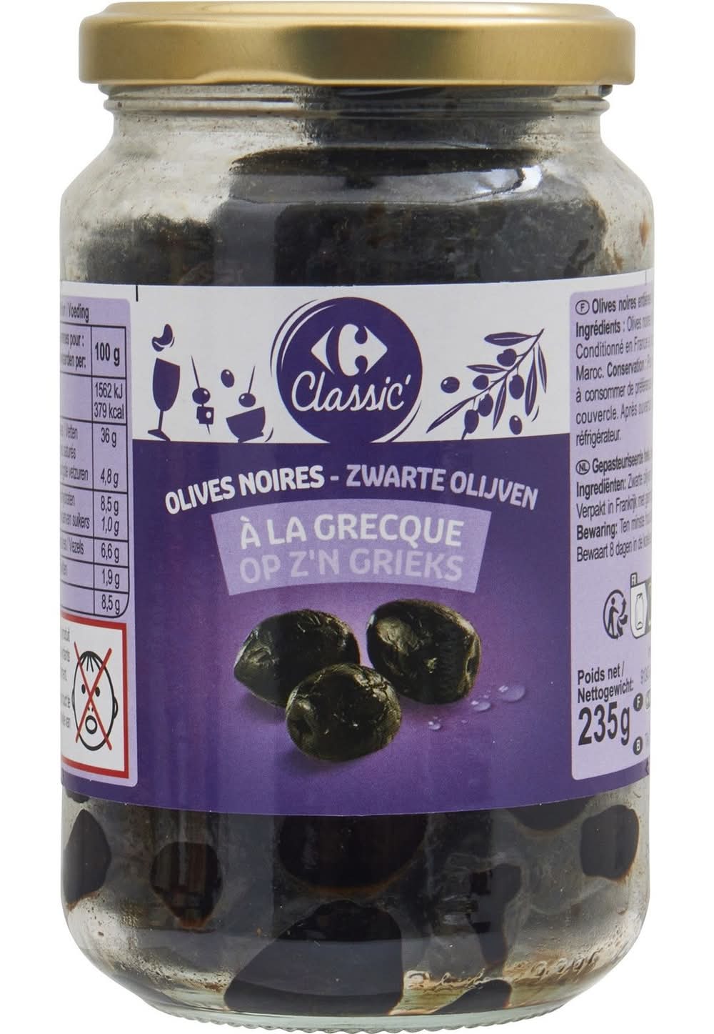 Carrefour - Olives noires entières à la grecque (235g)
