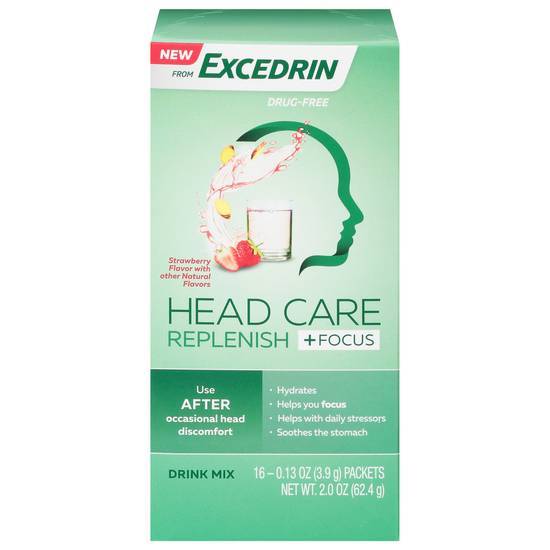 Excedrin Head Care Replenish +Focus Drug Free Strawberry Drink Mix (16 ct)