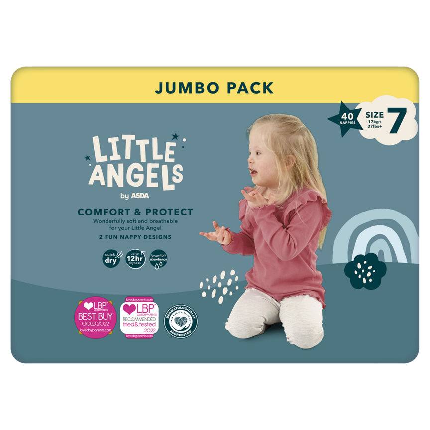 Asda Little Angels Comfort & Protect Size 7 17kg+ Jumbo Pack