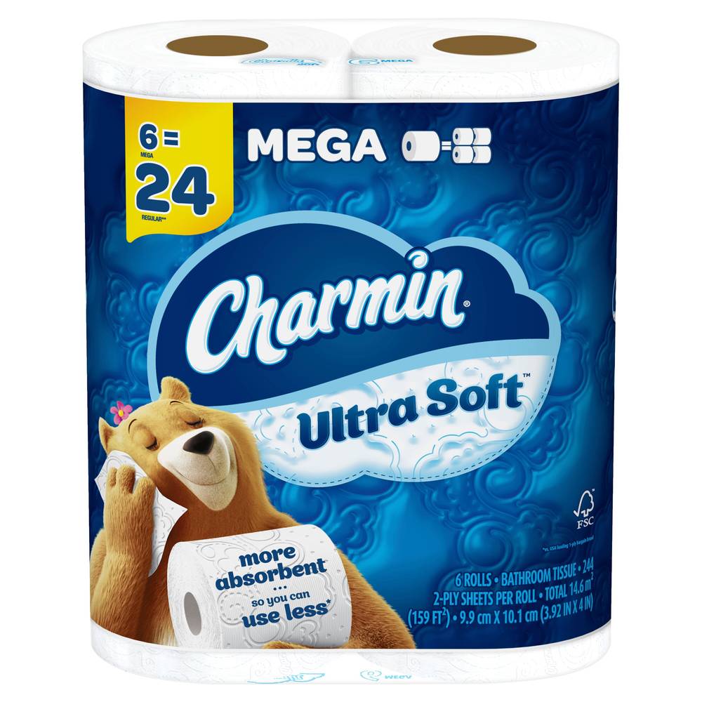 Charmin Ultra Soft Toilet Paper 6 Mega Rolls, 224 Sheets Per Roll