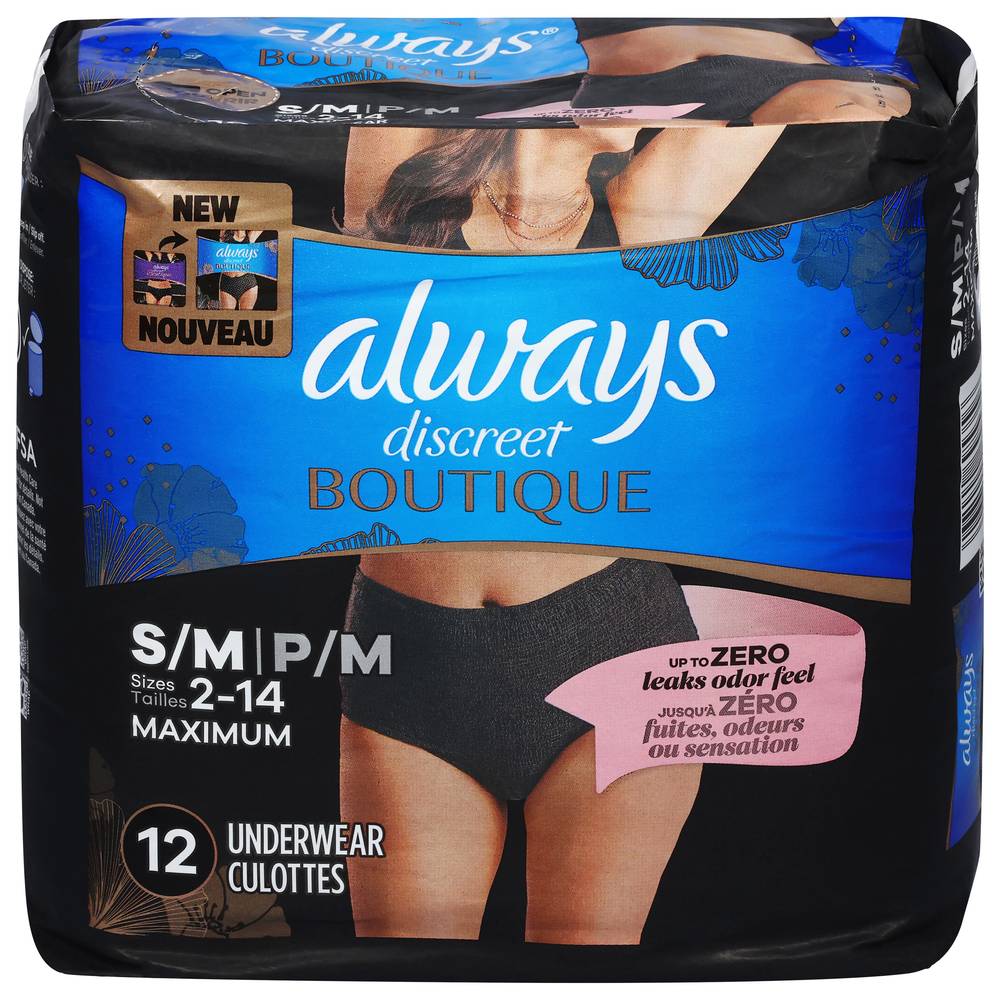 Always Discreet Low Rise Incontinence Underwear For Women (s/m/black) (12ct)