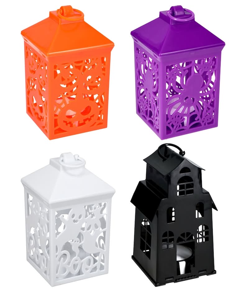 Flickering Halloween Themed Led Lantern, Orange-White-Purple-Black (4 ct)