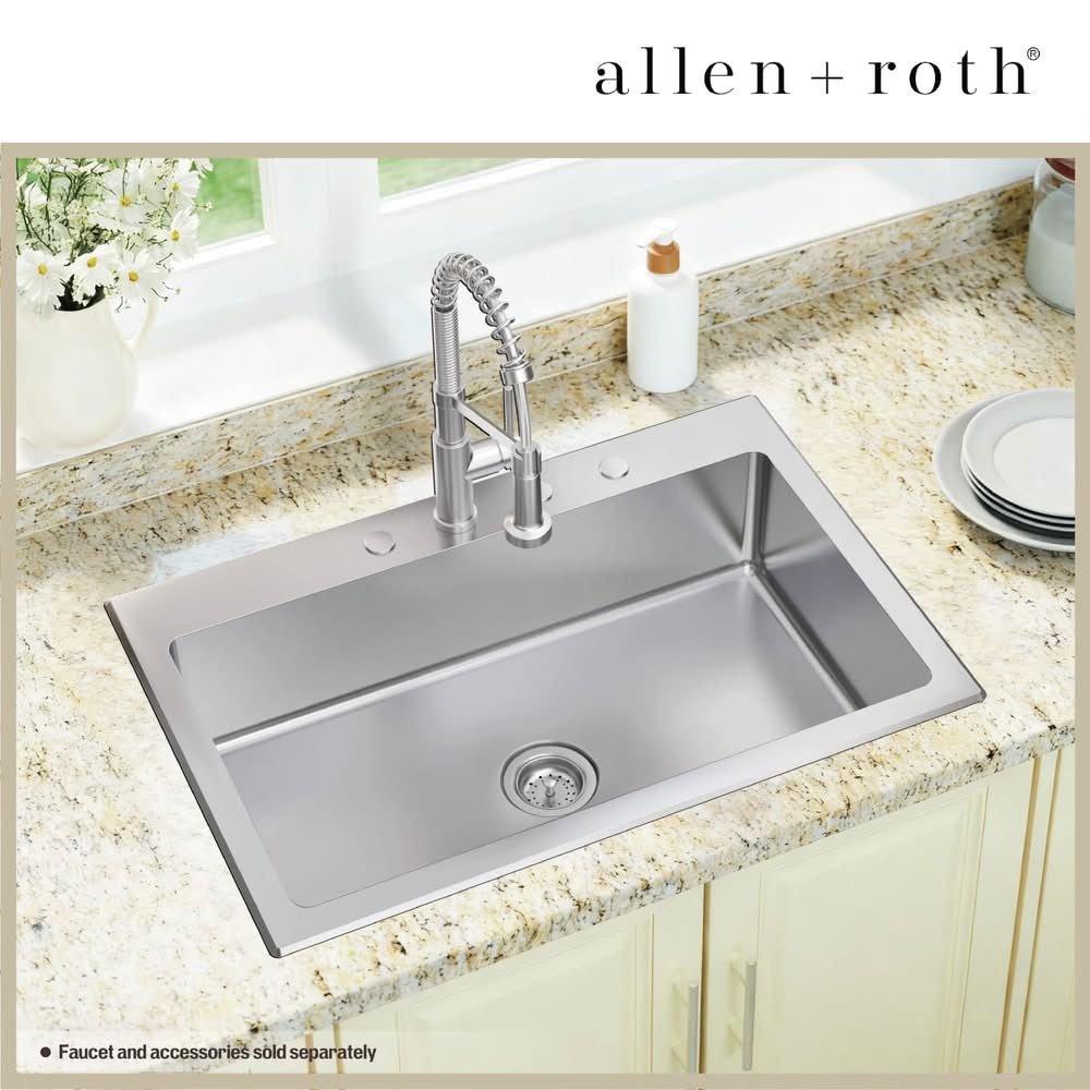 allen + roth Theo Drop-in or undermount 33-in x 22-in Stainless steel Single bowl 18 -Gauge Kitchen Sink