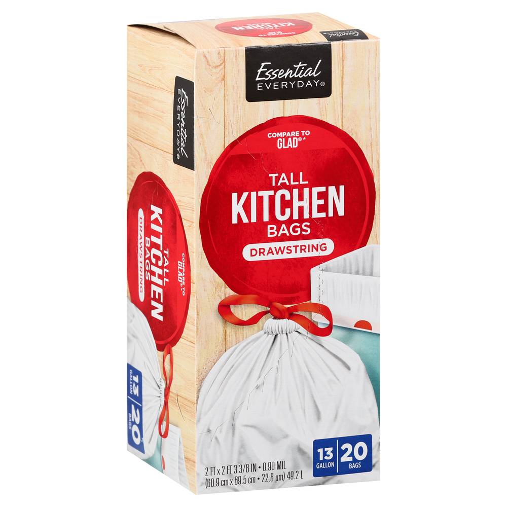 Essential Everyday 13 Gallon Drawstring Tall Kitchen Bags (20 ct)