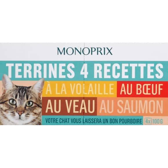 Monoprix Terrines 4 Recettes Pour Chat Les 4 Barquettes De 100 G