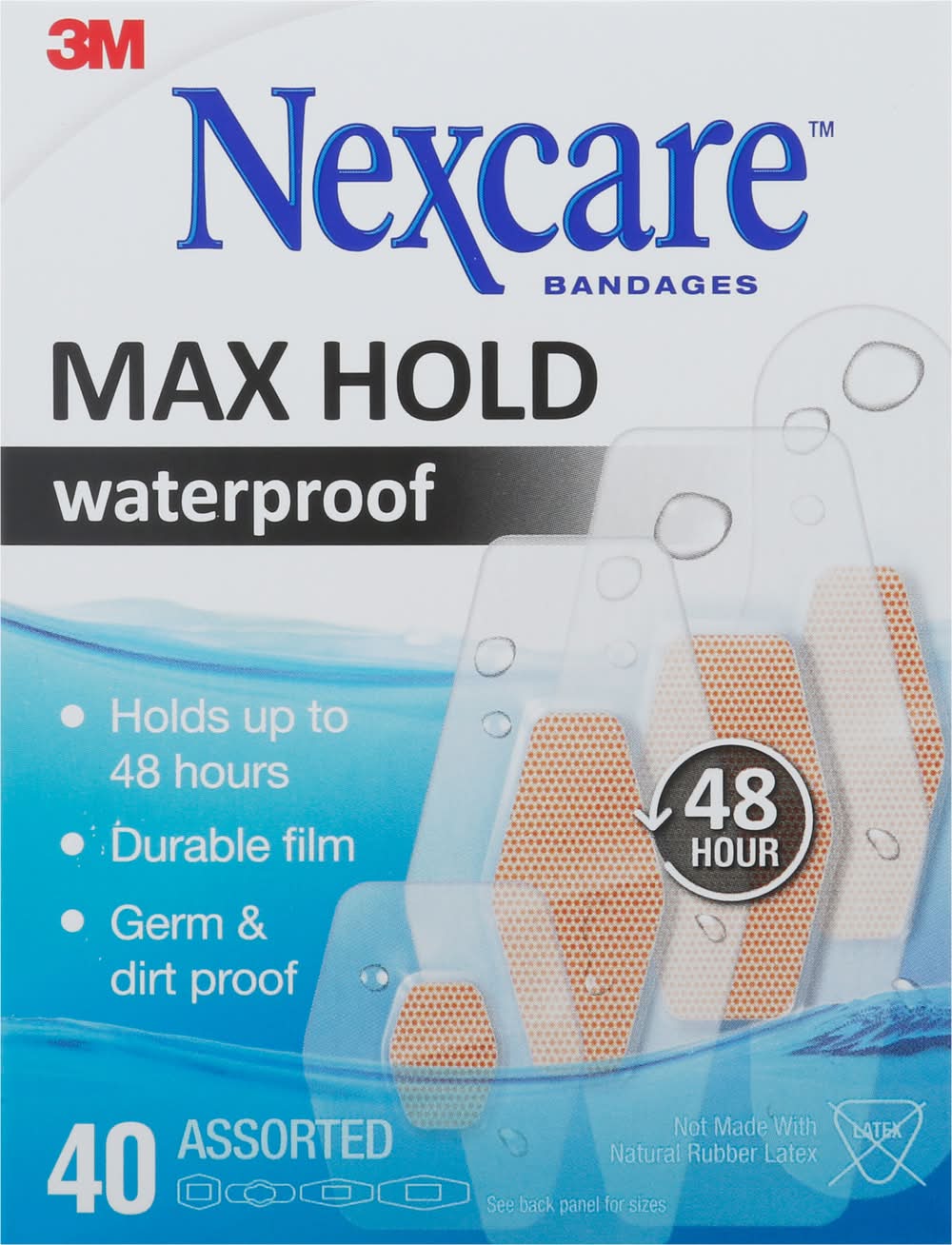 Nexcare Assorted Max Hold Waterproof Bandages 40 Bandages