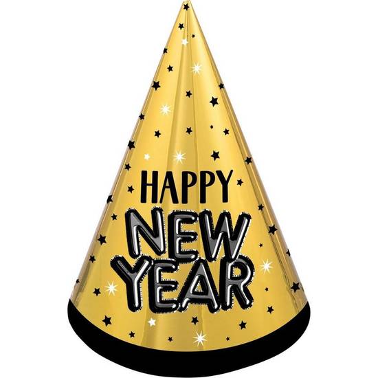 Black, Gold & Silver Happy New Year Cardstock Party Hat, 9in