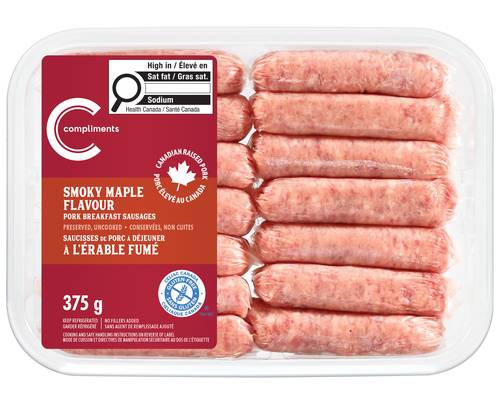 Compliments Frozen Pork Breakfast Sausages, Smokey Maple (375 g)