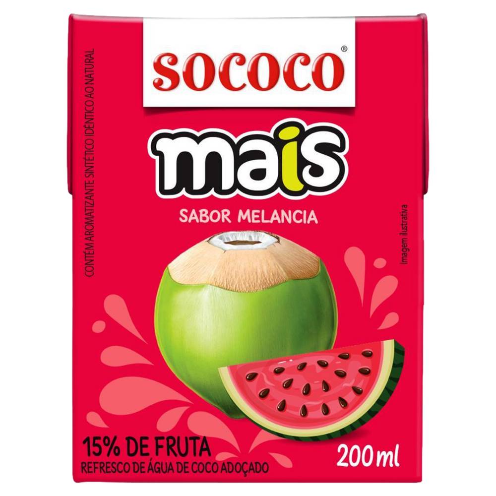 Sococo água de coco mais sabor melancia (200 ml)