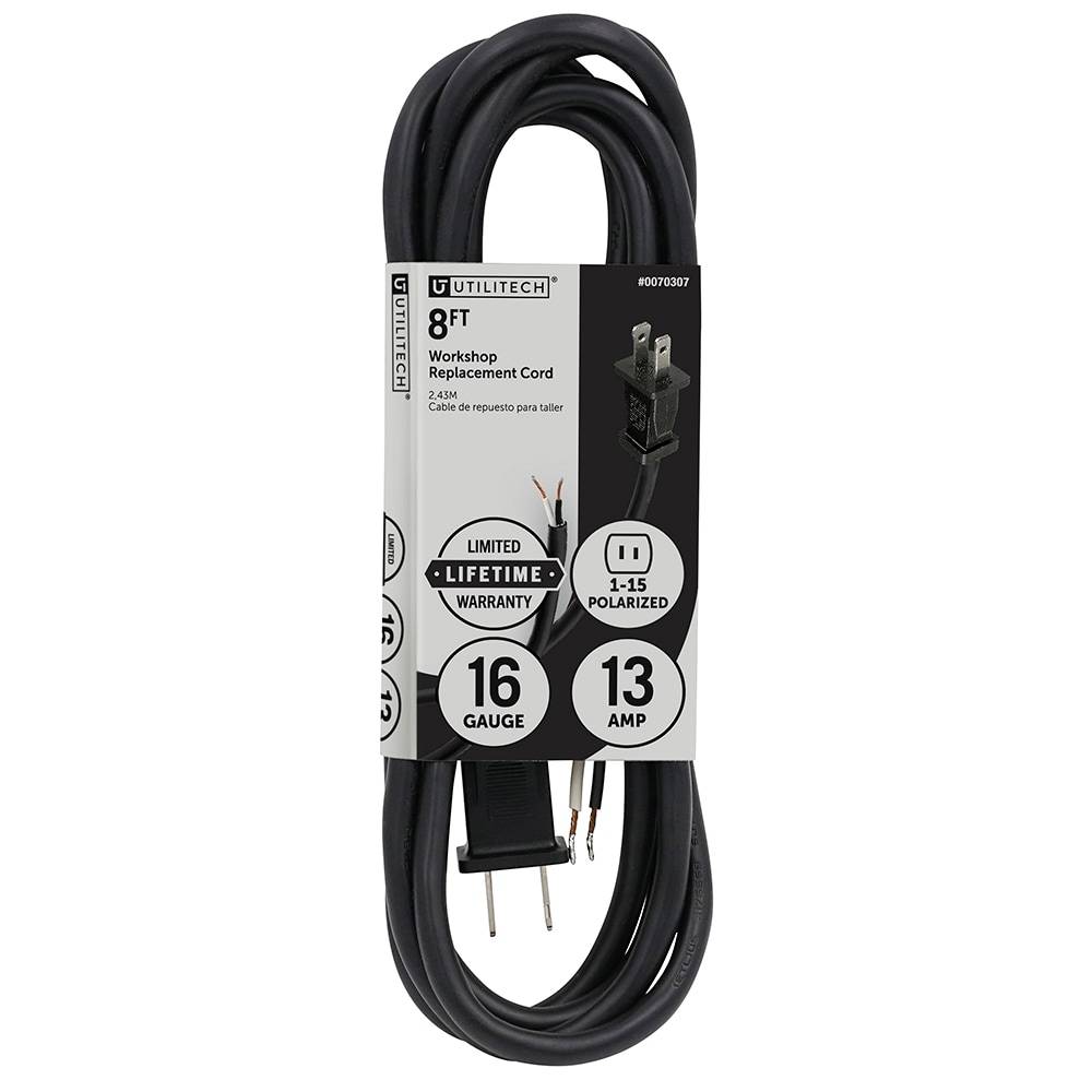 Utilitech Power Supply Cord 8-ft 13-Amp 2-Prong Black Garbage Disposal Appliance Power Cord | UT005608