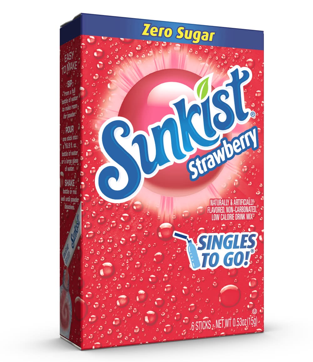 Sunkist Zero Sugar Flavored Drink Mix, Strawberry (3.18 oz, 6 ct)