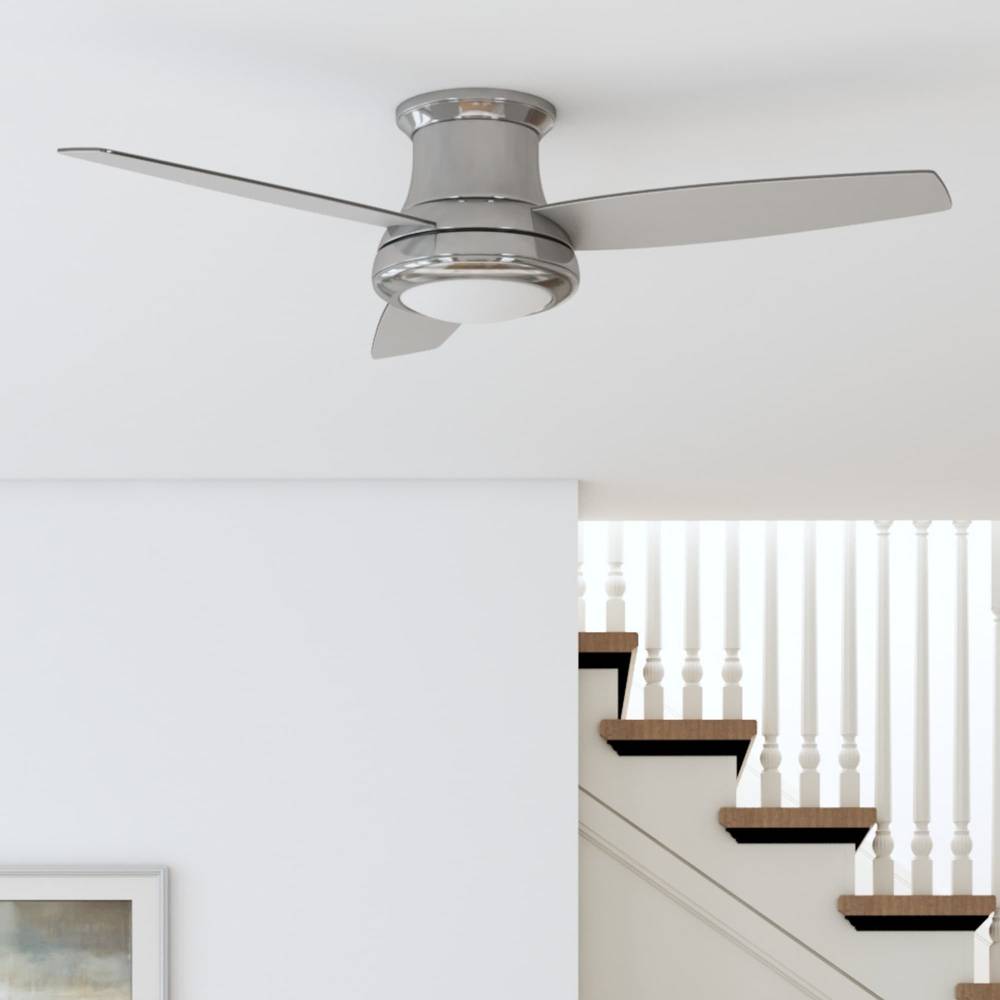 Harbor Breeze Sailstream 52-in Integrated LED Flush Mount Brushed Nickel with Silver Blades Ceiling Fan With Light and Remote ( 3 -Blade ) | 41695