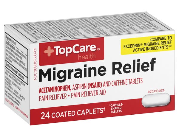 TopCare Migraine Relief Acetaminophen Pain Reliever Caplets (24 ct)