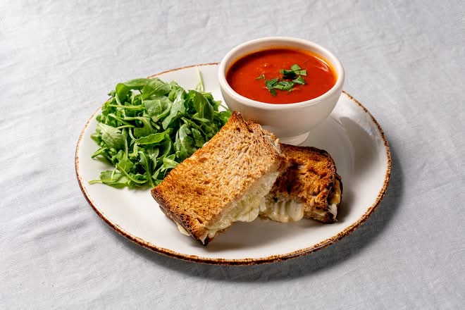 Grilled Three Cheese Toastie & Tomato Soup