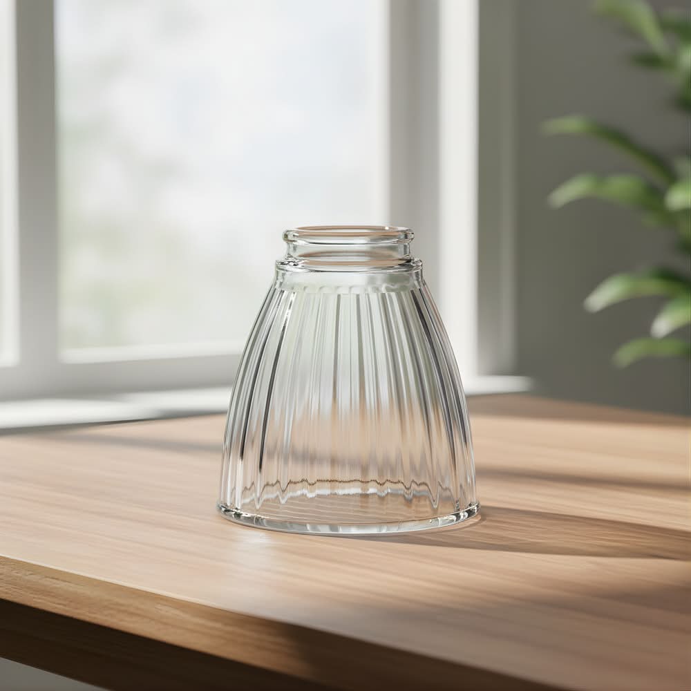 Style Selections 4.76-in x 4.37-in Bell Clear Ribbed glass Vanity light shade with 2-1/4-in Fitter (Lip Fitter)