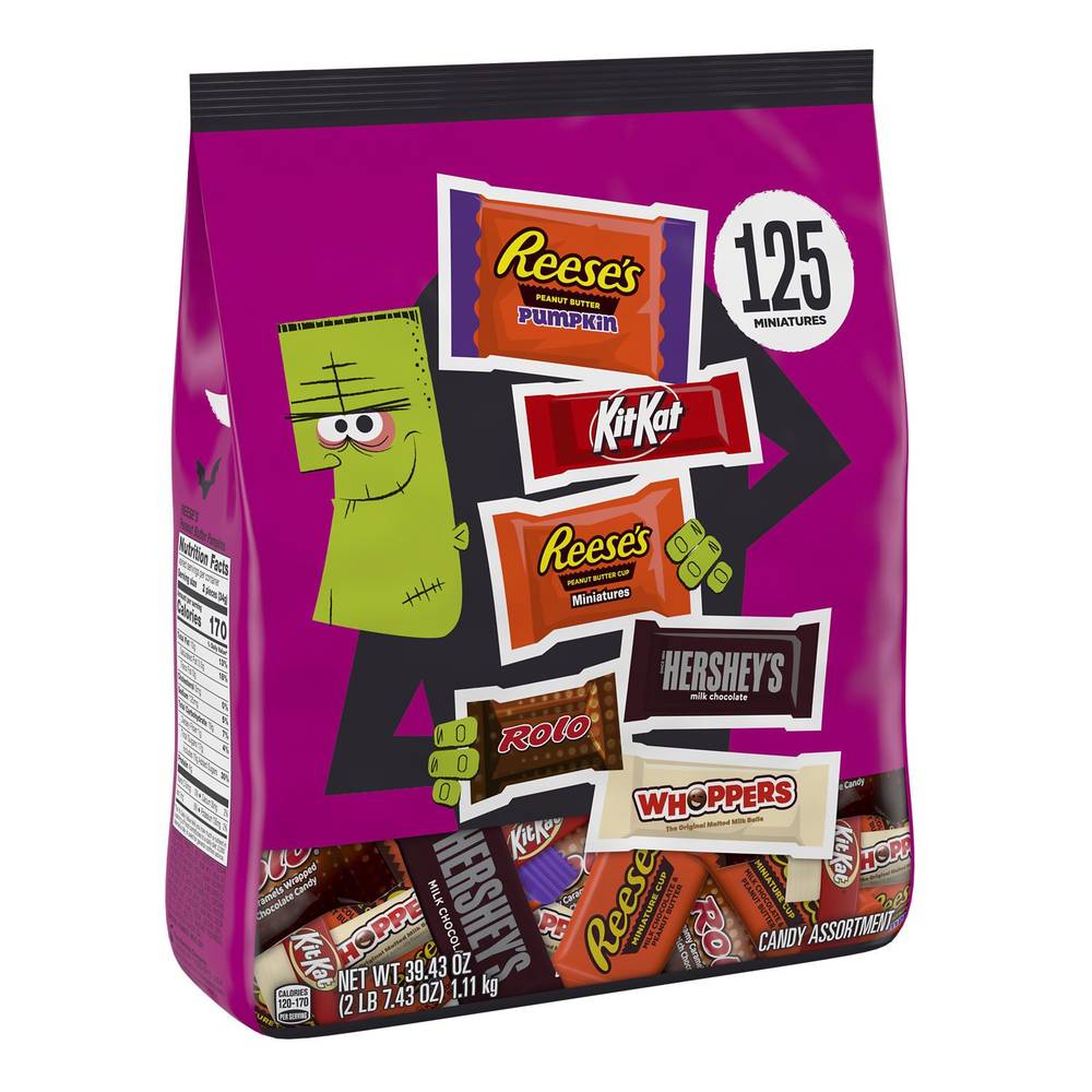 Hershey, Assorted Chocolate Flavors Miniatures, Candy Bulk Bag, 125 Ct, 39.43 Oz